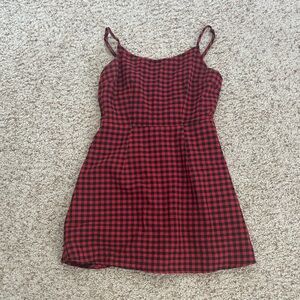 red and black plaid tie up back dress from amazon!